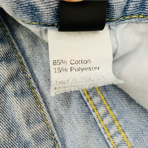 90s Style High Waisted Jeans 2 Blue Light Wash Denim Paint Splatter Taper Retro - Picture 7 of 8